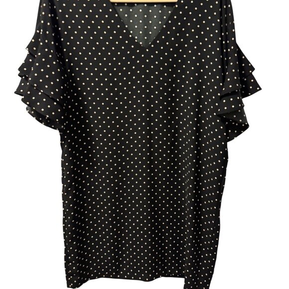 Banana Republic Black Polka Dot Dress With Ruffle Sleeves Womens Size 10 Dress - Picture 3 of 12